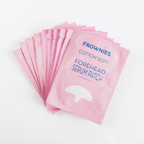 stack of ten pink packages of Serum Patch for Forehead Wrinkles Facial Patches Frownies 10-pack