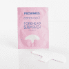 Frownies cotton soft forehead serum patch pink packaging shown as well as the patch laying down outside the package. shown on a clean white background